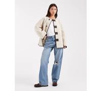 Pieces - Giacca in pelle sintetica e pile borg double-face crema e marrone S