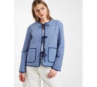 Pieces - Giacca trapuntata blu e bianca a quadretti allacciata sul davanti-Blu navy S
