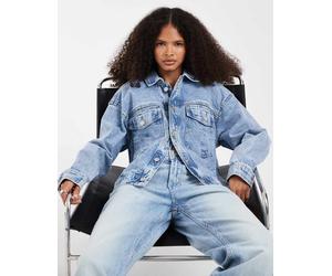 Pieces - Giacca trucker in denim azzurro-Blu XL