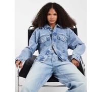 Pieces - Giacca trucker in denim azzurro-Blu XS