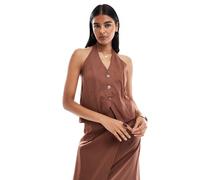 Pieces - Gilet allacciato al collo marrone cioccolato in coordinato XS