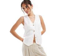 Pieces - Gilet bianco a fiori jacquard M