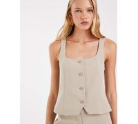 Pieces - Gilet sartoriale beige con scollo squadrato in coordinato-Neutro M