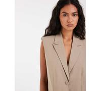 Pieces - Gilet sartoriale taglio lungo beige in coordinato-Neutro XL