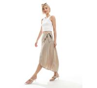 Pieces - Gonna midi a portafoglio beige con stampa a pois-Neutro M