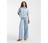 Pieces - Jeans a fondo ampio lavaggio azzurro in coordinato-Blu W27 L32