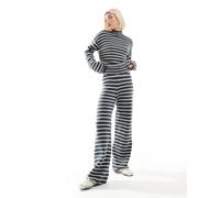 Pieces - Joggers a fondo ampio in maglia blu a righe grigie in coordinato-Multicolore L