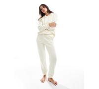 Pieces - Joggers felpati beige neutro con allacciatura in vita in coordinato-Bianco XS