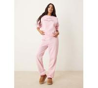 Pieces - Joggers rosa chiaro con fondo elasticizzato e stampa “Sports & Running Club” in coordinato XXL