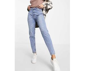 Pieces - Kesia - Mom jeans a vita alta lavaggio candeggiato-Blu S