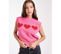 Pieces - Love Heart - Canotta in maglia rosa e rossa con cuori-Multicolore M
