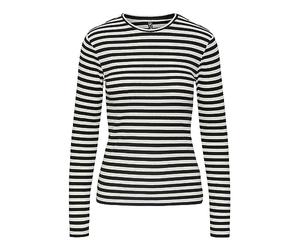 Pieces Maglietta a Maniche Lunghe da Donna Pcruka LS Top Noos BC, Cloud Dancer/Strisce: Nero, L