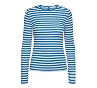 PIECES Pcruka LS Top Noos Maglietta a Maniche Lunghe, Blu Francese/Strisce: Cloud Dancer, M Donna