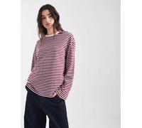 Pieces - Maglietta a maniche lunghe rosa e bordeaux a righe-Rosso S