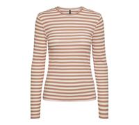 Pieces Pcruka LS Top Noos Maglietta a Maniche Lunghe, Visone Argento/Strisce: Cloud Dancer, XS Donna