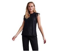 PIECES Pcolline SL Lace Top Noos BC T-Shirt, Nero, L Donna