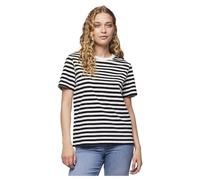 PIECES Pcria SS Tee Stripes Noos BC T-Shirt, Nero/Strisce: Bianco Brillante, L Donna