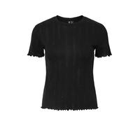 PIECES Maglietta da Donna Pointelle Pcmarie SS O-Neck Poin Top Jrs Noos BC, Nero, M