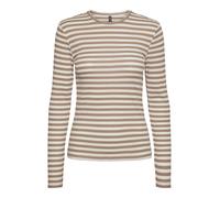 PIECES Pcruka LS Top Noos Maglietta a Maniche Lunghe, Silver Mink/Stripes:Cloud Dancer, M Donna