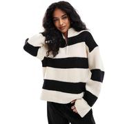 Pieces - Maglione accollato a righe ampie monocromatiche con zip-Multicolore S