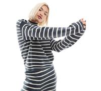 Pieces - Maglione accollato blu a righe grigie in coordinato-Multicolore XXL