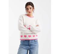 Pieces - Maglione bianco con stampa di cuoricini rosa XS