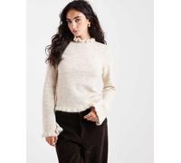 Pieces - Maglione color crema mélange con volant sul collo-Bianco M