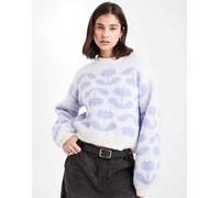 Pieces - Maglione lavorato bianco con stampa di tulipani lavanda-Viola XXL
