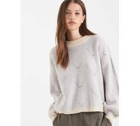 Pieces - Maglione lavorato blu tenue e crema a contrasto testurizzato-Viola M