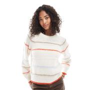 Pieces - Maglione lavorato color crema con righe multicolore XS