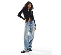 Pieces - Maglione nero a coste con doppia zip XXL