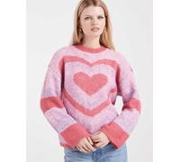 Pieces - Maglione oversize rosa con stampa di cuori XL