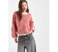 Pieces - Maglione rosso e crema a contrasto con dettagli testurizzati XL