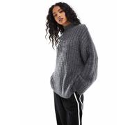 Pieces - Maglione taglio lungo grigio accollato XS