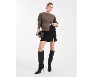 Pieces - Minigonna sartoriale nera con intaglio sul davanti-Nero XS