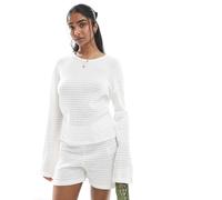 Pieces - Mix and Match - Top in maglia bianco sporco a righe con maniche ampie M