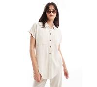 Pieces - Mix & Match - Camicia in lino color crema con chiusura sul davanti-Bianco XS