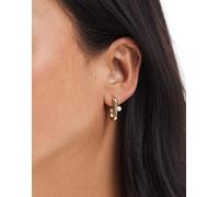 Pieces - Orecchini a cerchio rettangolari dorati con perle-Oro One Size