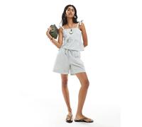 Pieces - Pantaloncini a vita alta a righe verdi e bianche in coordinato-Multicolore M