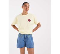 Pieces - Pantaloncini di jeans blu medio con ricami floreali XL