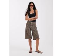 Pieces - Pantaloncini in denim taglio lungo marroni con stampa leopardata-Marrone S