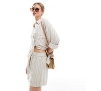 Pieces - Pantaloncini in misto lino color crema betulla e nero a righe in coordinato M