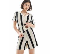 Pieces - Pantaloncini neri e bianchi a righe in maglia all'uncinetto in coordinato-Multicolore S