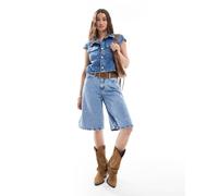 Pieces - Pantaloncini taglio lungo in denim blu medio XL