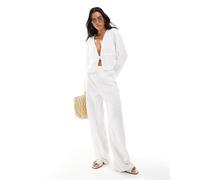 Pieces - Pantaloni a fondo ampio in cotone stropicciato bianco nuvola in coordinato XXL