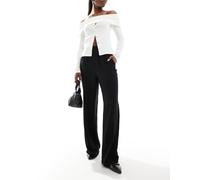 Pieces - Pantaloni a fondo ampio neri con vita elasticizzata-Nero XXL