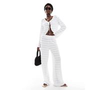 Pieces - Pantaloni a fondo ampio testurizzati bianchi in coordinato-Bianco S