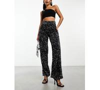 Pieces - Pantaloni con fondo ampio in velour con paillettes grigi-Grigio M