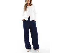 Pieces - Pantaloni dad con fondo ampio blu navy con passanti per la cintura XL