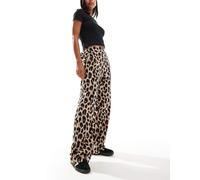Pieces - Pantaloni regular fit a vita alta con stampa leopardata-Multicolore S